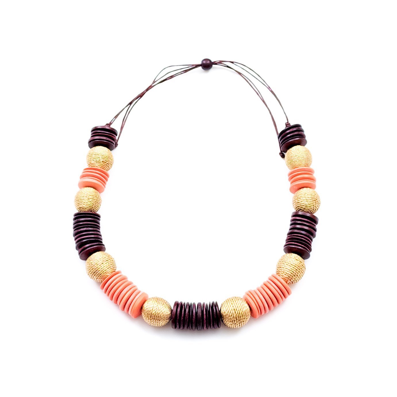 Paparazzi Wooden Necklace - Pastilla Coral and Burgundy | LIKHÂ