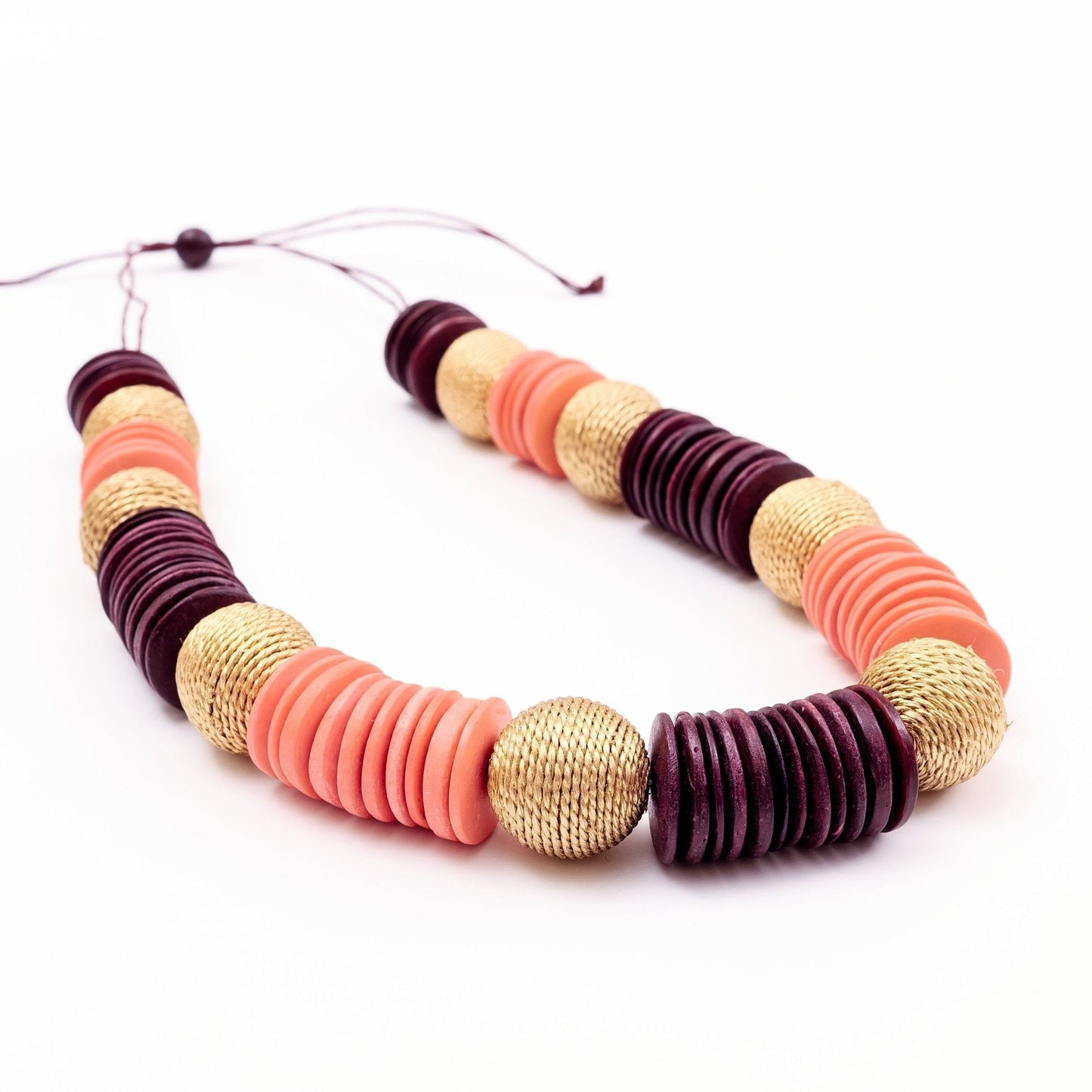 Paparazzi Wooden Necklace - Pastilla Coral and Burgundy | LIKHÂ