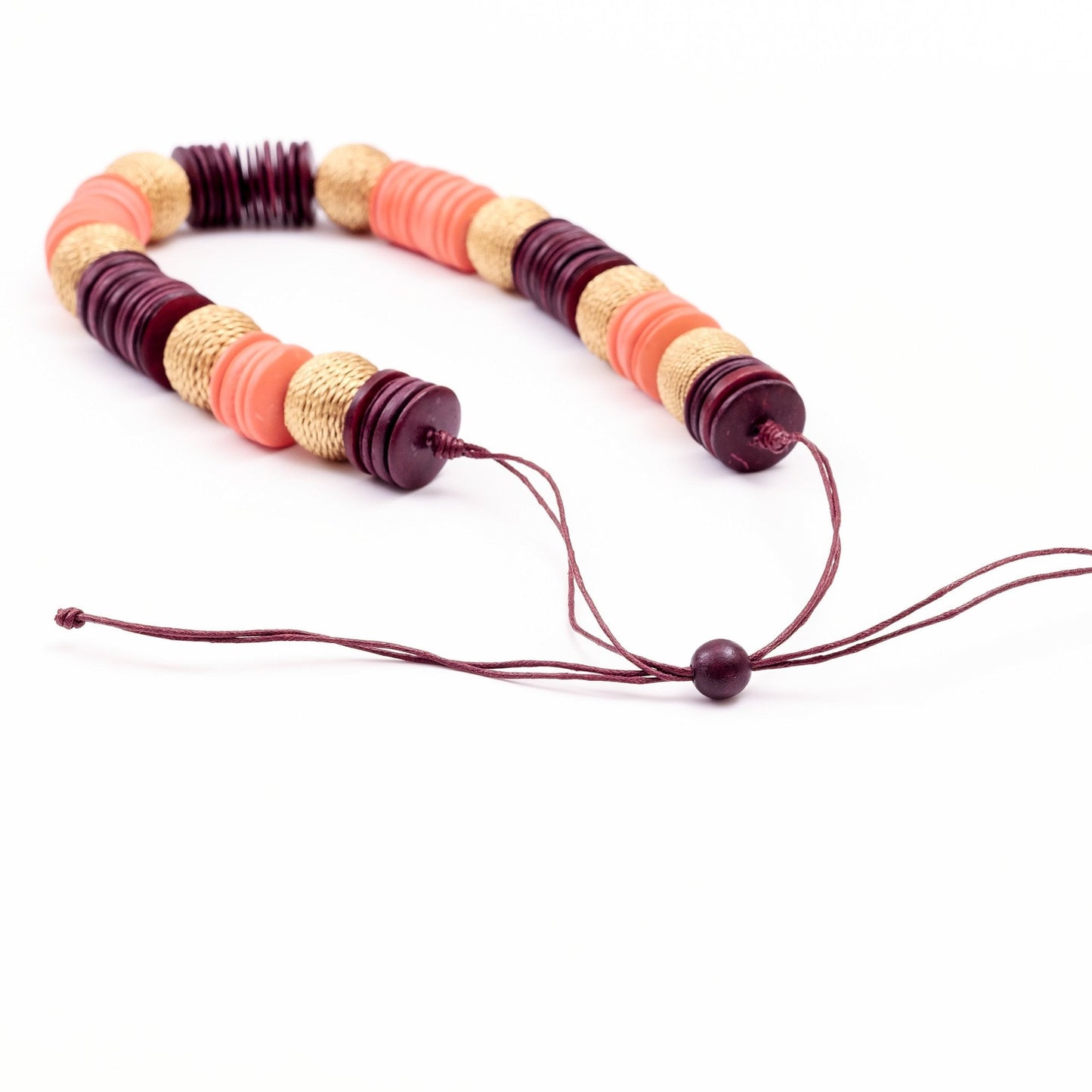 Paparazzi Wooden Necklace - Pastilla Coral and Burgundy | LIKHÂ