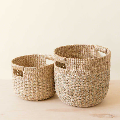 Grey + Natural Round Bottom Baskets, set of 2 - Woven Baskets | LIKHÂ