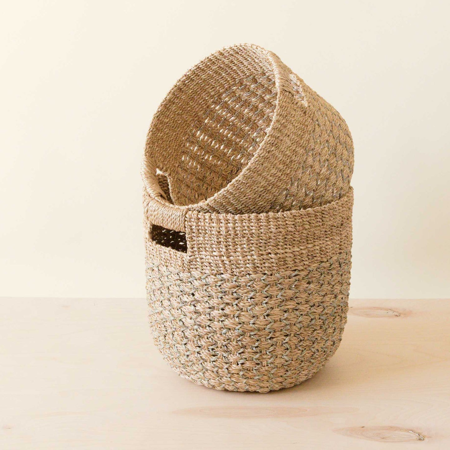 Grey + Natural Round Bottom Baskets, set of 2 - Woven Baskets | LIKHÂ