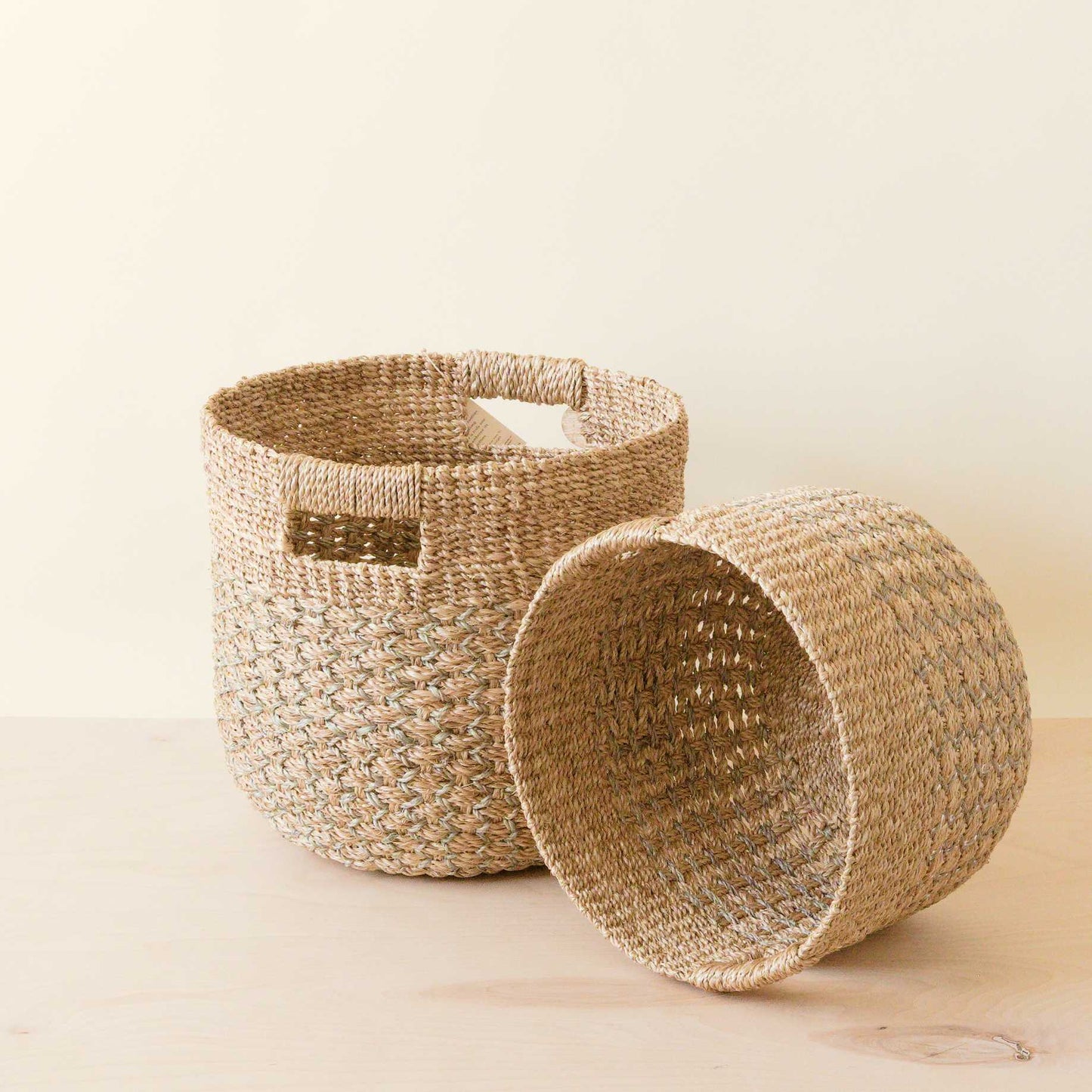 Grey + Natural Round Bottom Baskets, set of 2 - Woven Baskets | LIKHÂ