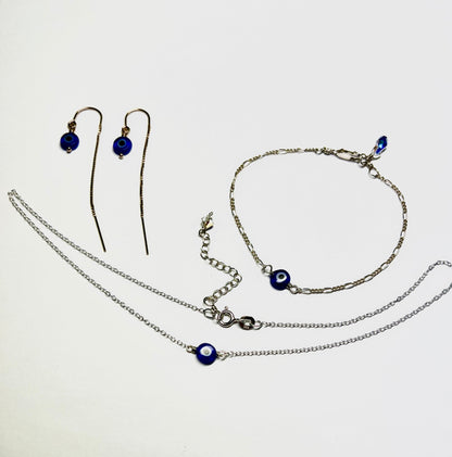 Set: Evil Eye Necklace & Bracelet & Earrings