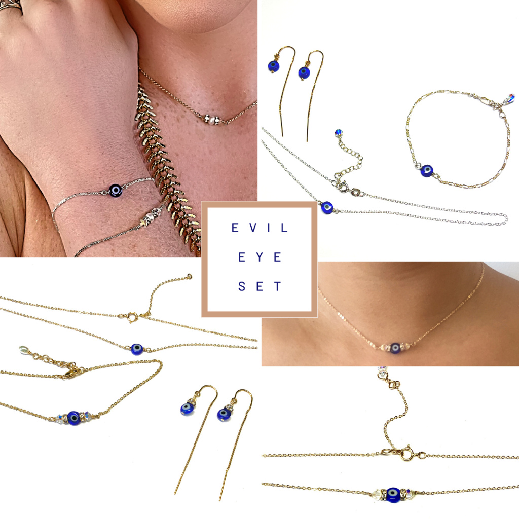 Set: Evil Eye Necklace & Bracelet & Earrings