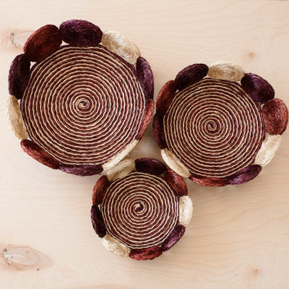 Rust and Mauve Handwoven Storage Basket - Fruit Basket, set of 3 | LIKHÂ