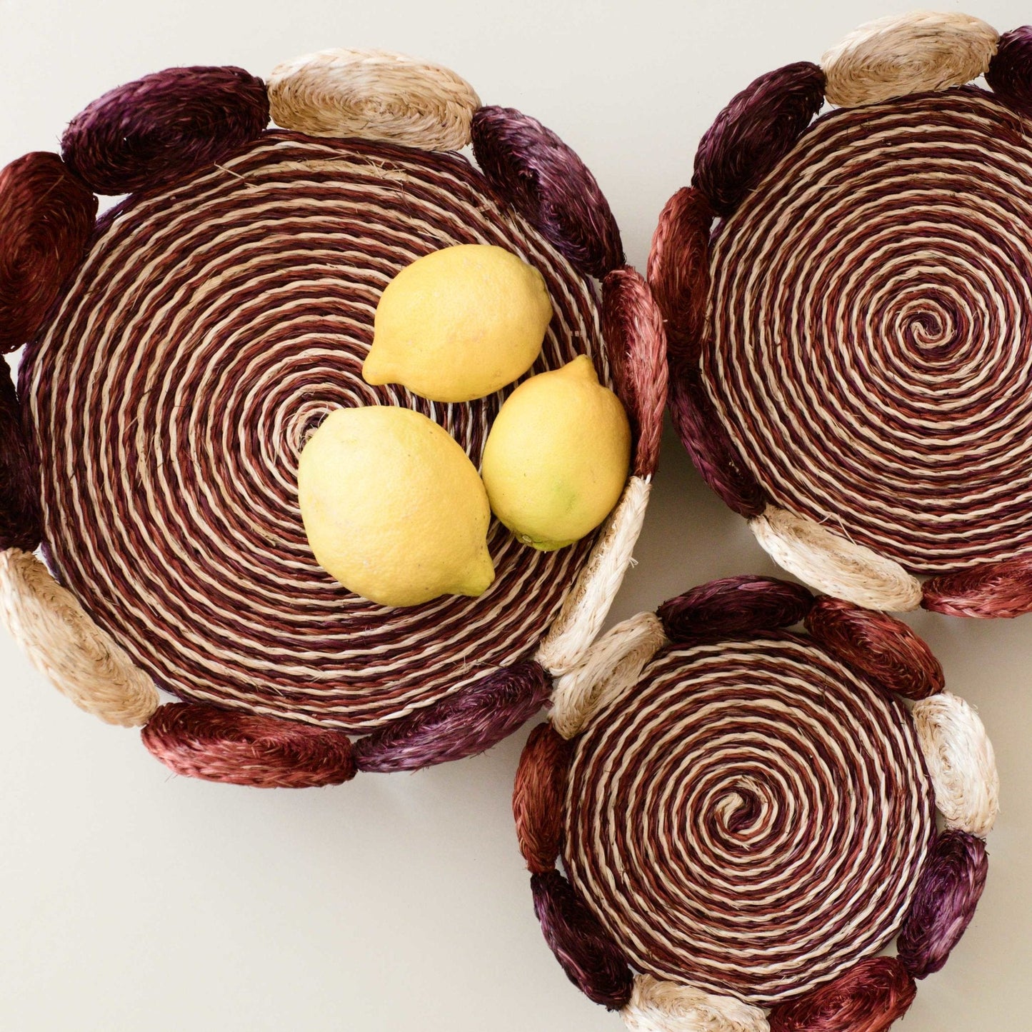 Rust and Mauve Handwoven Storage Basket - Fruit Basket, set of 3 | LIKHÂ