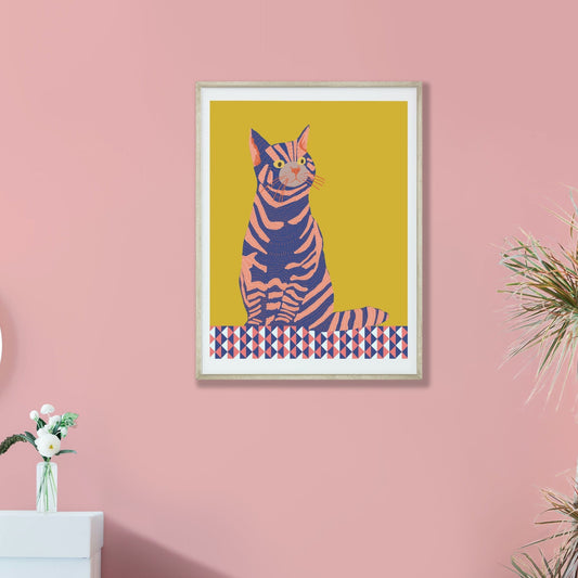 Cat art print/cat illustration /cat print wall art/art print cat/cat/cat art/cat New York art/cat /print cat/NEW YORK CAT/pink cat new york /pinky pilots/cat new york art print