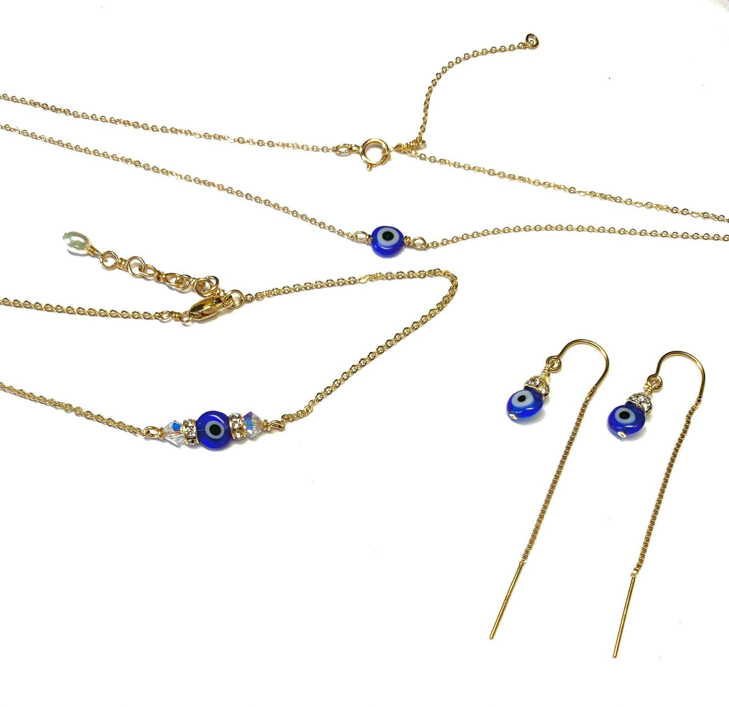 Set: Evil Eye Necklace & Bracelet & Earrings