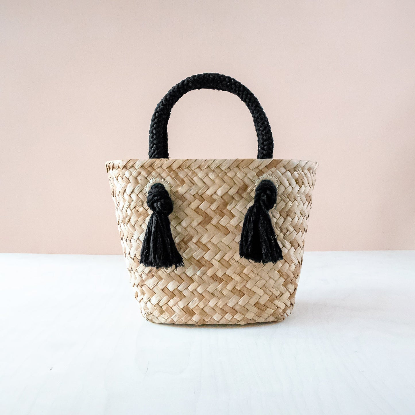 Black Small Modern Straw Tote with Cord Handles - Classic Tote Bags | LIKHA