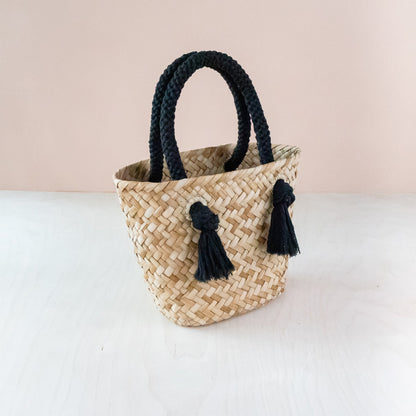 Black Small Modern Straw Tote with Cord Handles - Classic Tote Bags | LIKHA