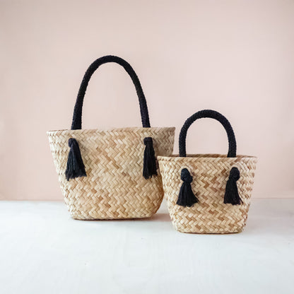 Black Small Modern Straw Tote with Cord Handles - Classic Tote Bags | LIKHA