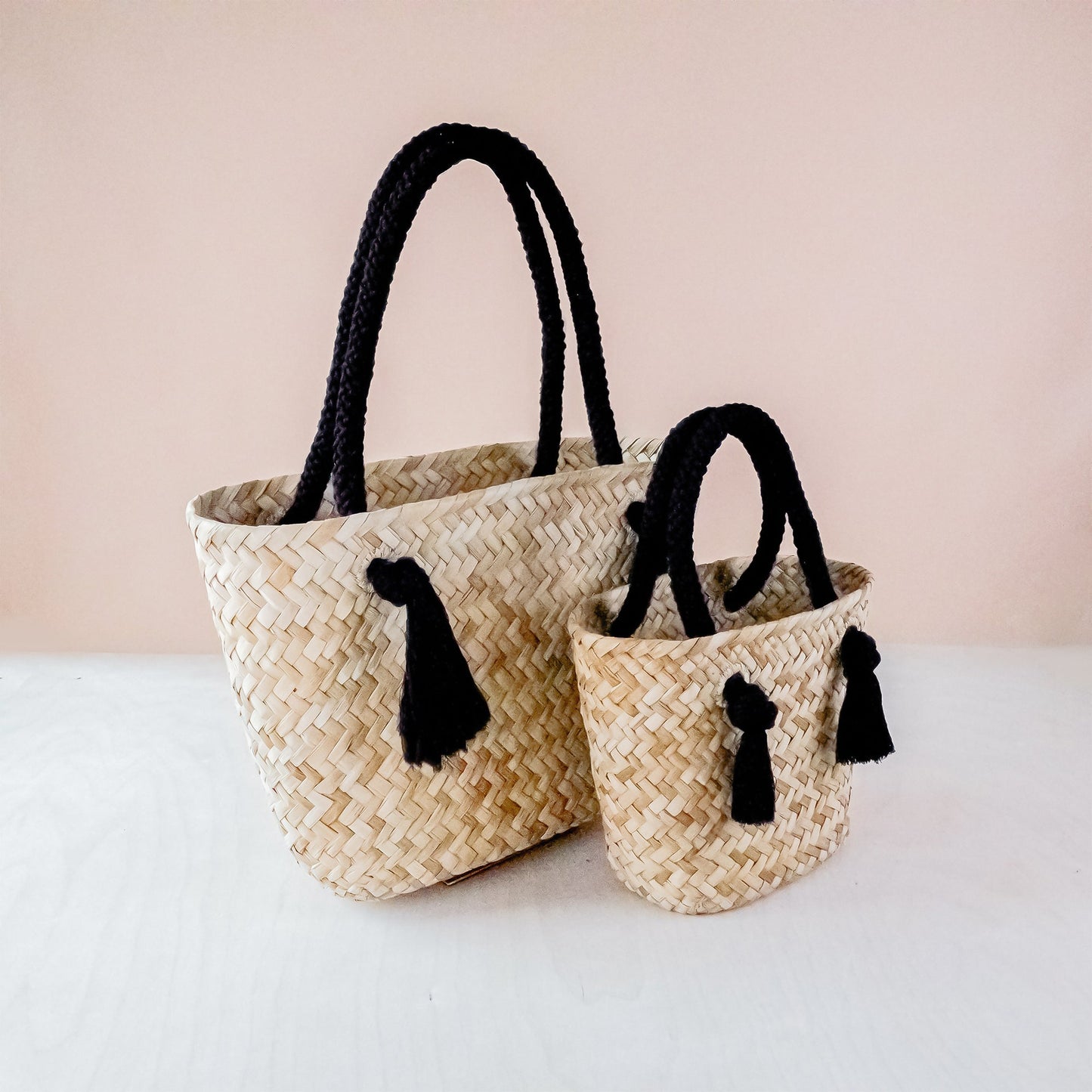 Black Small Modern Straw Tote with Cord Handles - Classic Tote Bags | LIKHA