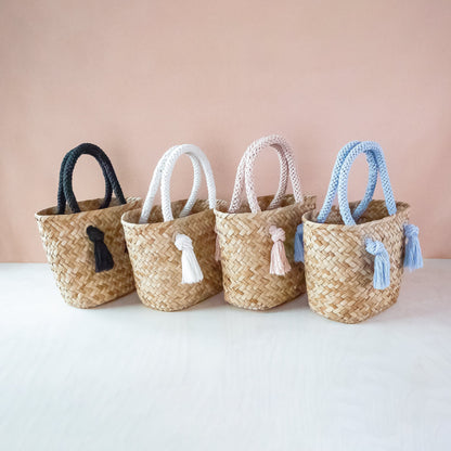 Black Small Modern Straw Tote with Cord Handles - Classic Tote Bags | LIKHA