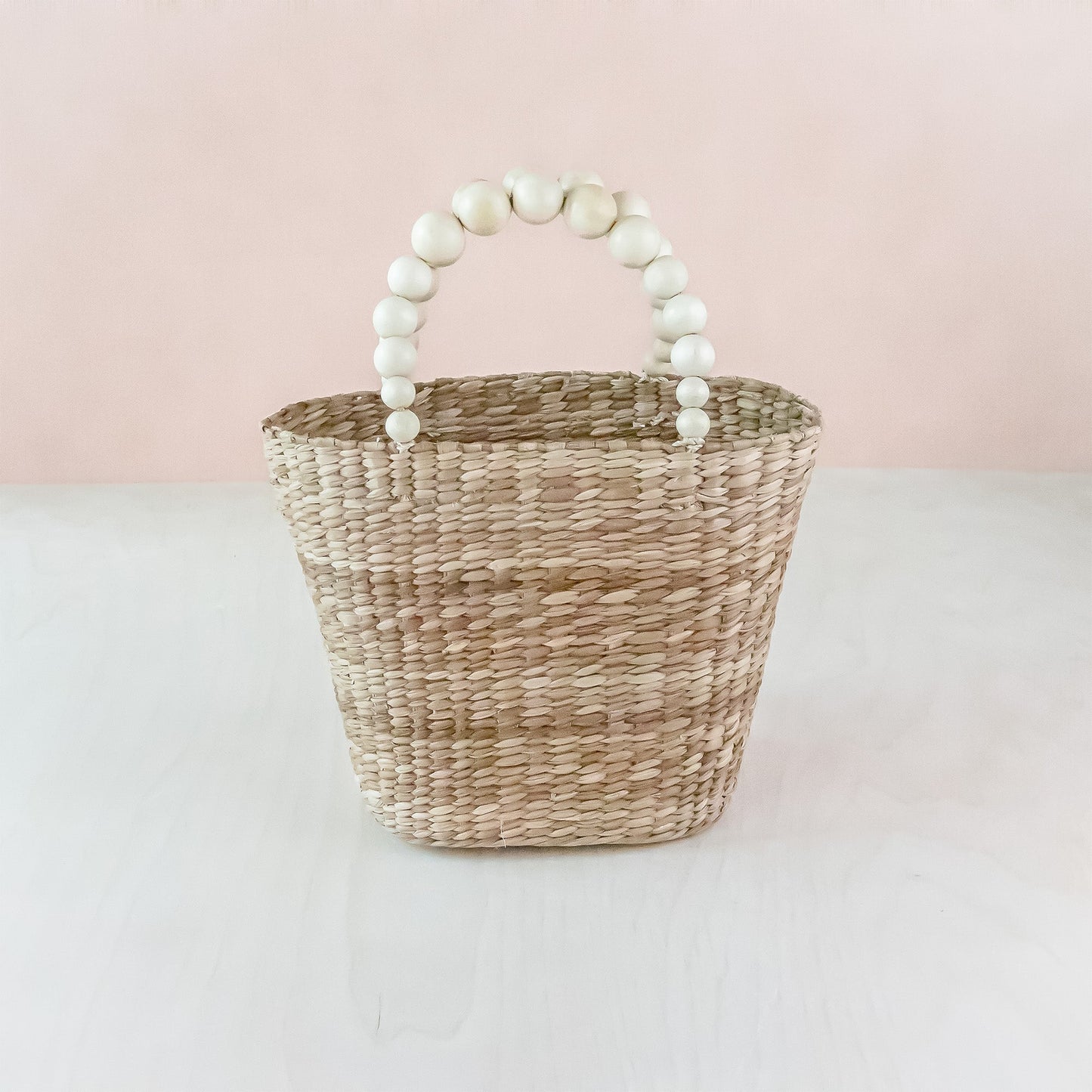 Natural Small Market Tote Bag with Wood Bead Handles - Modern Woven Tote | LIKHA