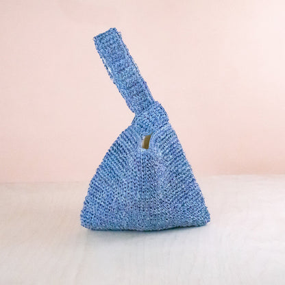 Powder Blue Japanese Knot Bag - Raffia Purse | LIKHA