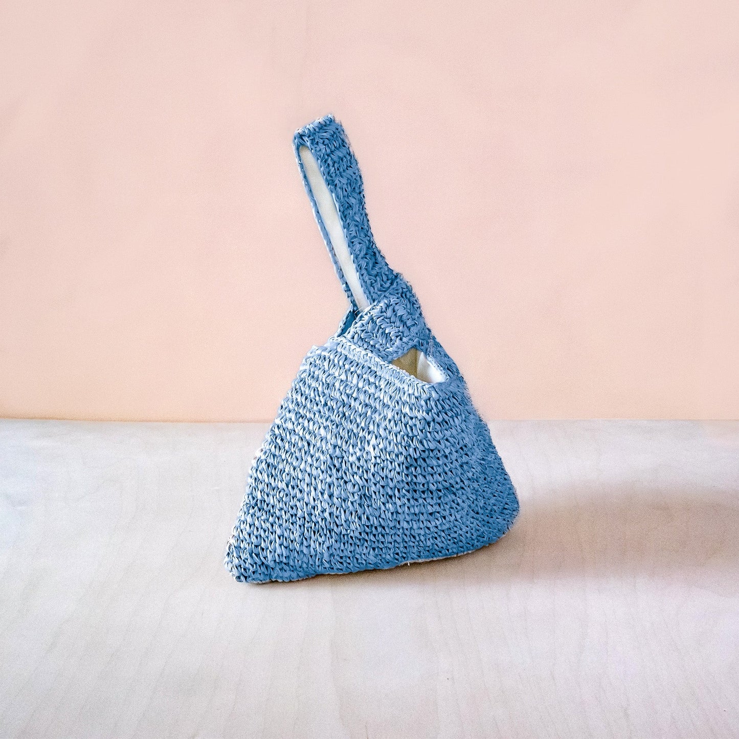 Powder Blue Japanese Knot Bag - Raffia Purse | LIKHA