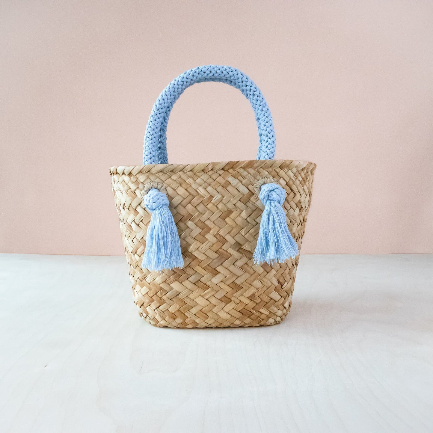 Powder Blue Small Seagrass Tote Bag with Wrapped Handles - Market Tote | LIKHA