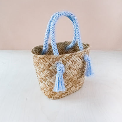 Powder Blue Small Seagrass Tote Bag with Wrapped Handles - Market Tote | LIKHA