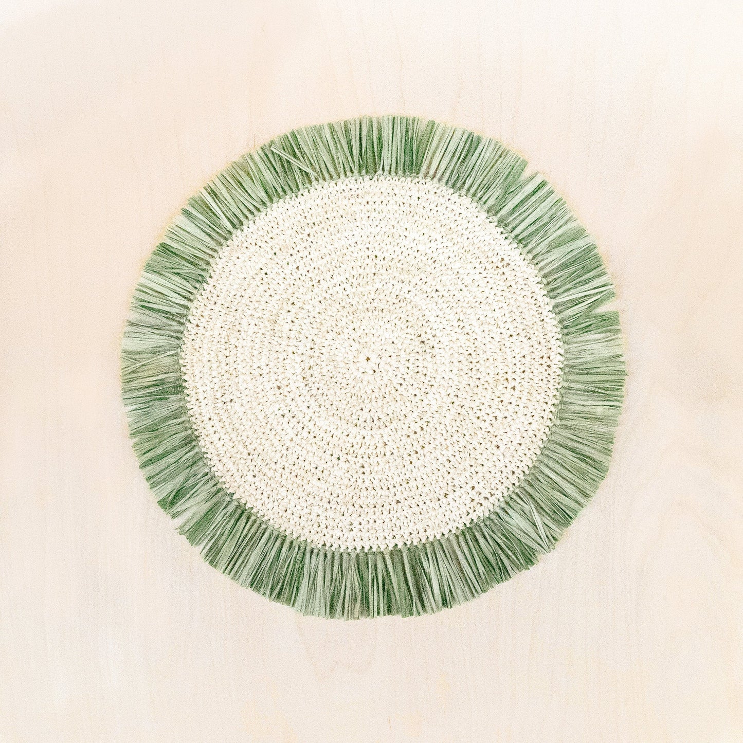 Sage Raffia Round Placemat with Fringe - Woven Placemats | LIKHA