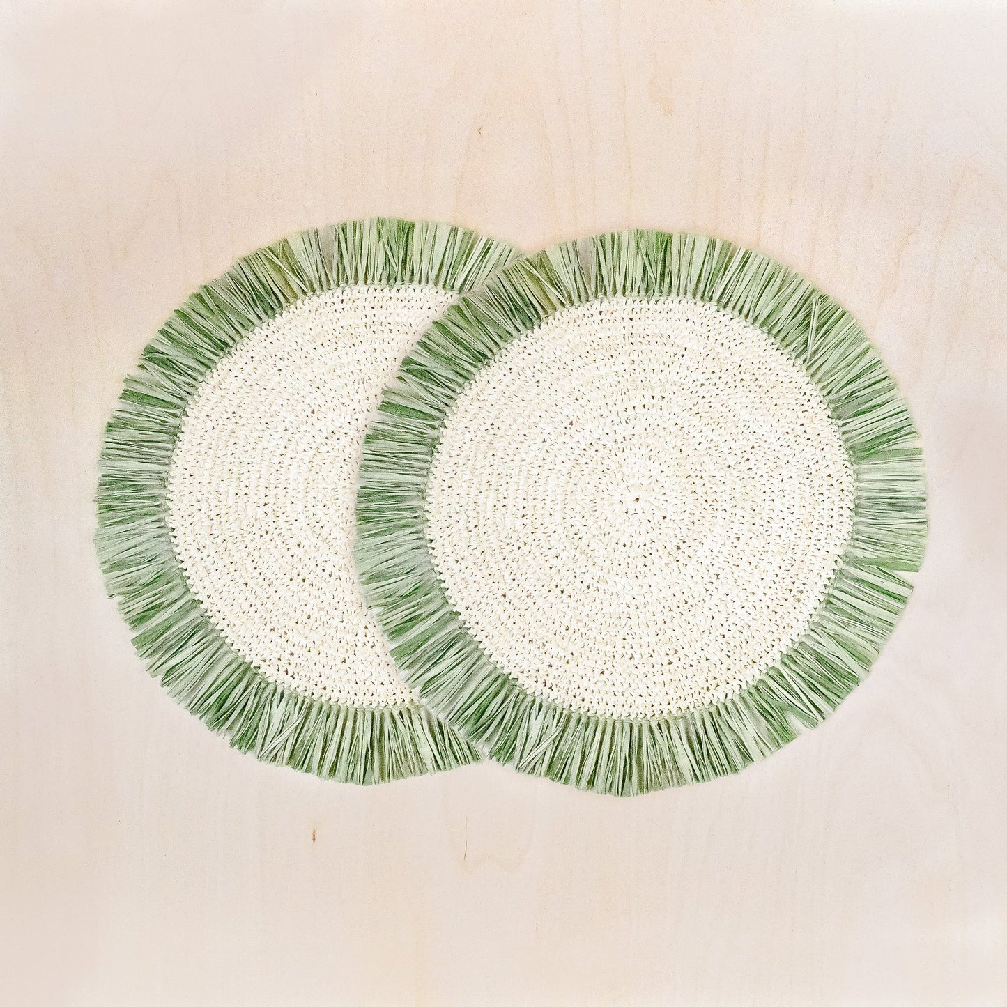 Sage Raffia Round Placemat with Fringe - Woven Placemats | LIKHA