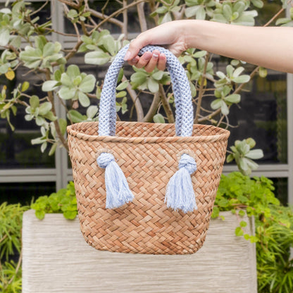 Powder Blue Small Seagrass Tote Bag with Wrapped Handles - Market Tote | LIKHA