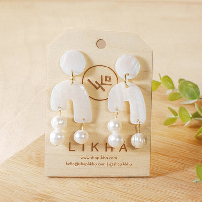 White Asymmetrical Pearl Earrings - Mother of Pearl | LIKHÂ