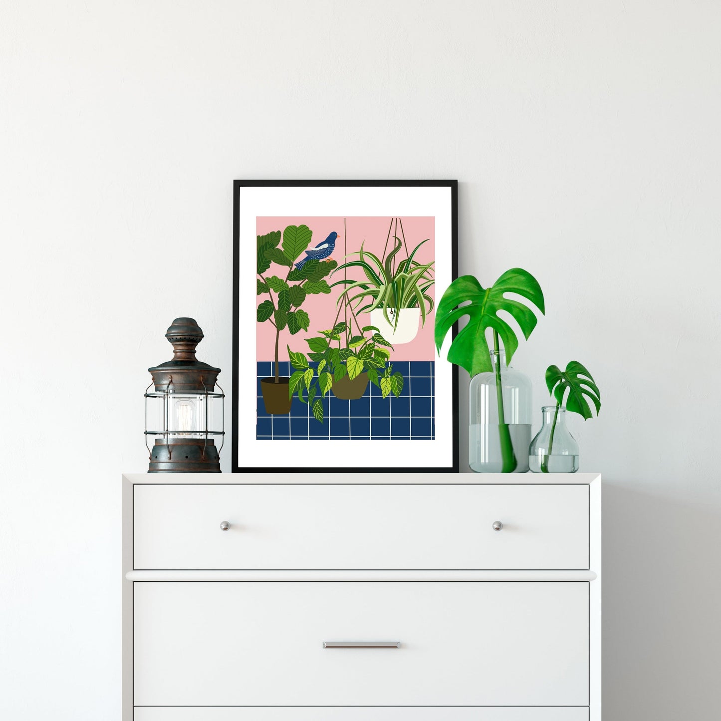 Plants Art print/blue bird and plants/plants print