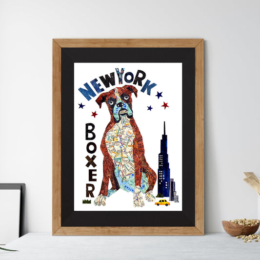 Map dog Boxer dog art