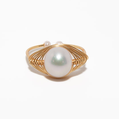 Golden Pearl Cradle Ring