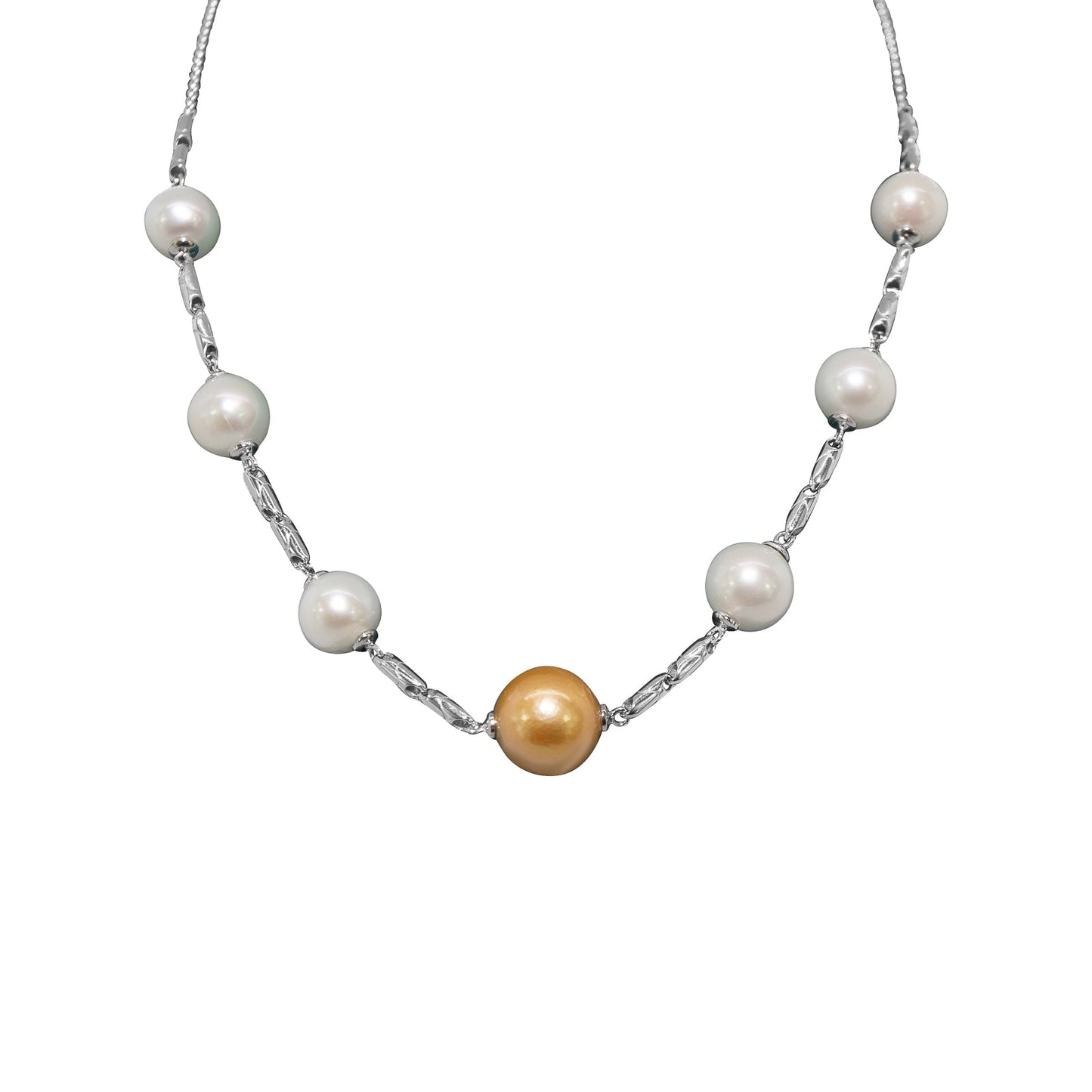 Sterling Silver Gold Fresh Water Pearl Necklace