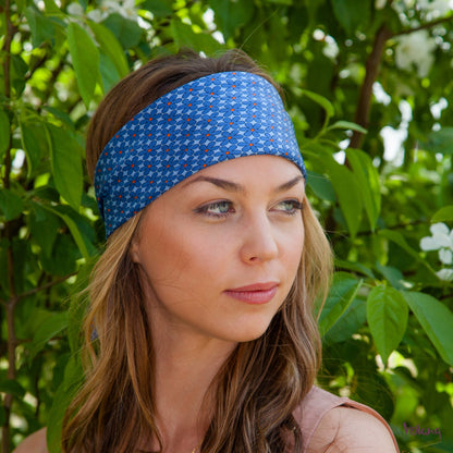 Silk Headband in Blue with Flowers