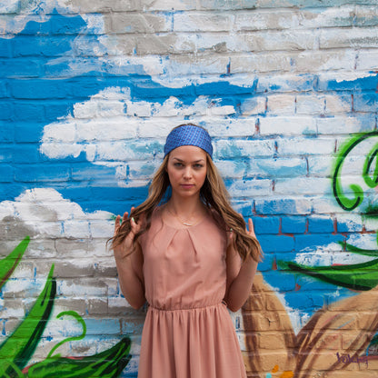 Silk Headband in Blue with Flowers