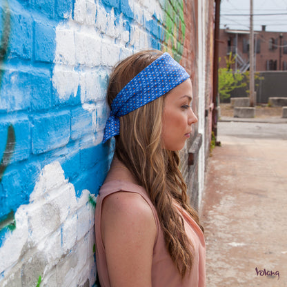 Silk Headband in Blue with Flowers