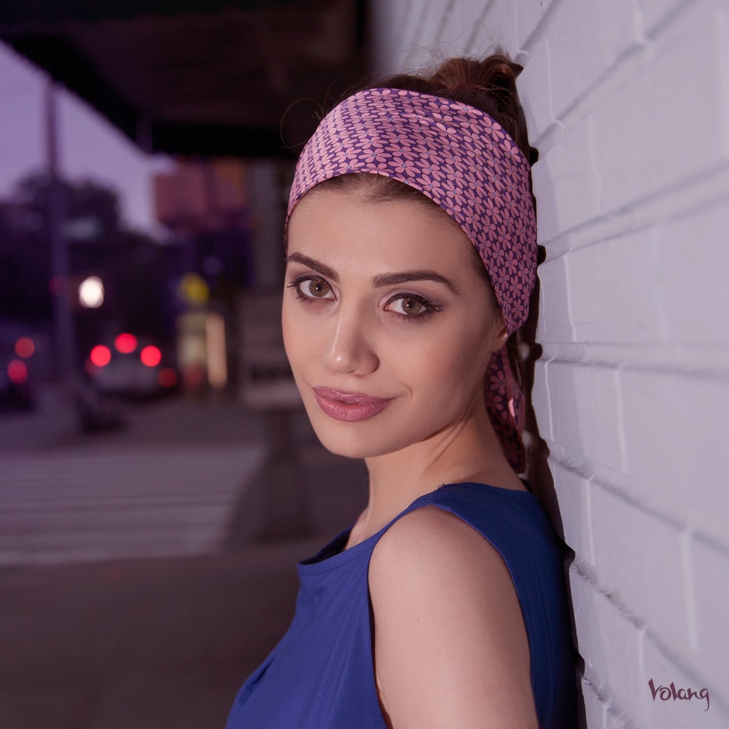 Silk Headband in Pink with Flowers