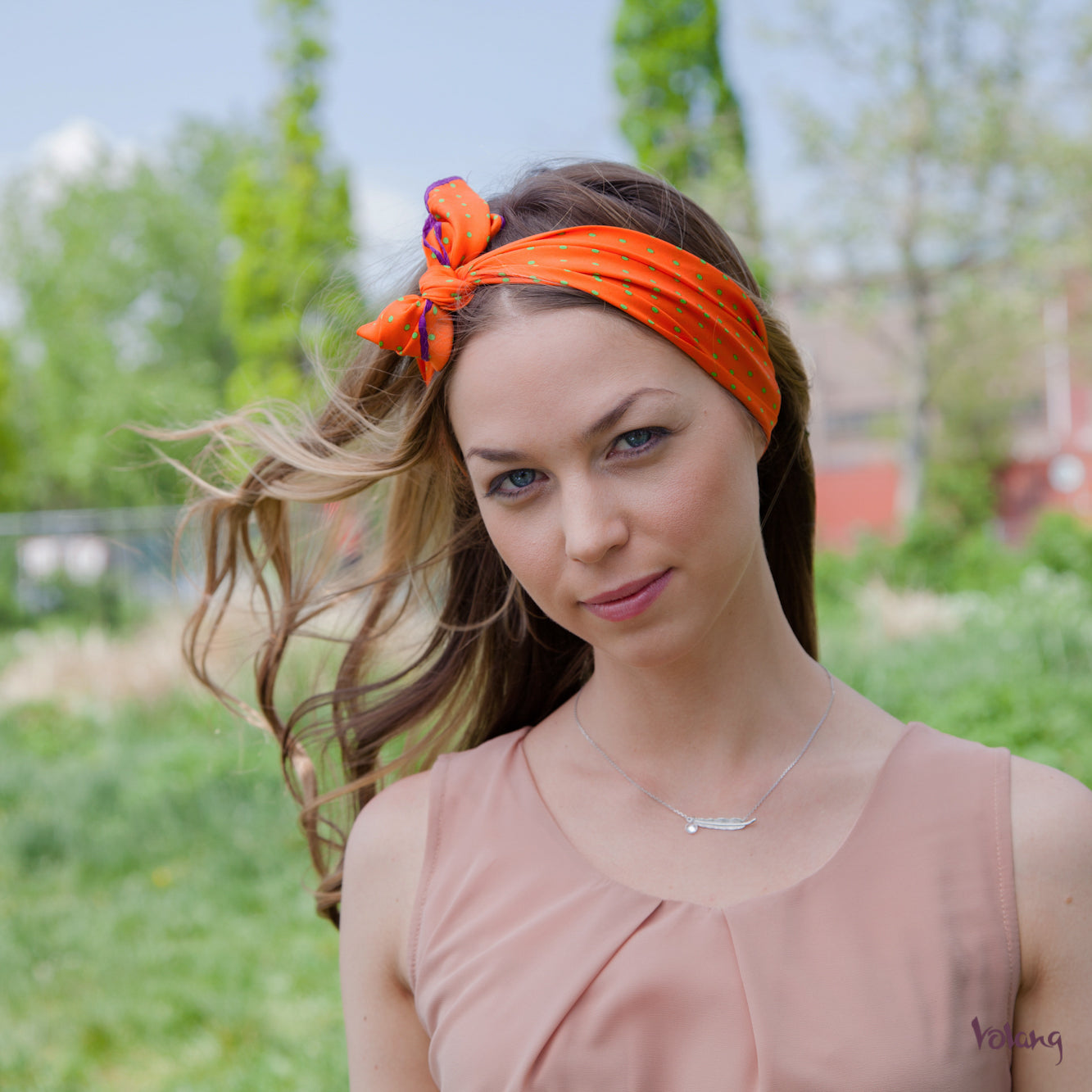 Silk Headband in Orange with Polkadots