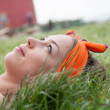 Silk Headband in Orange with Polkadots