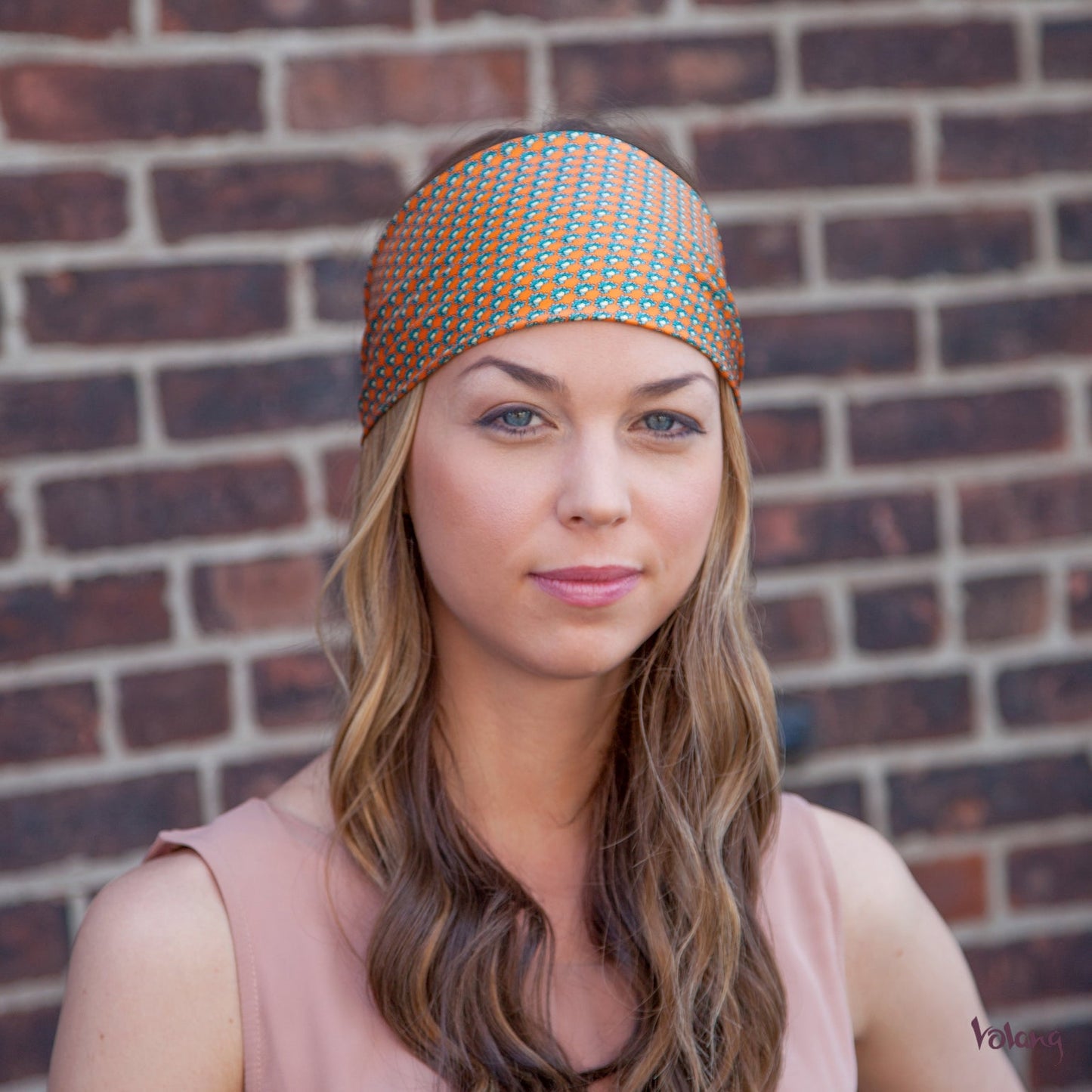 Silk Headband in Orange with Frogs