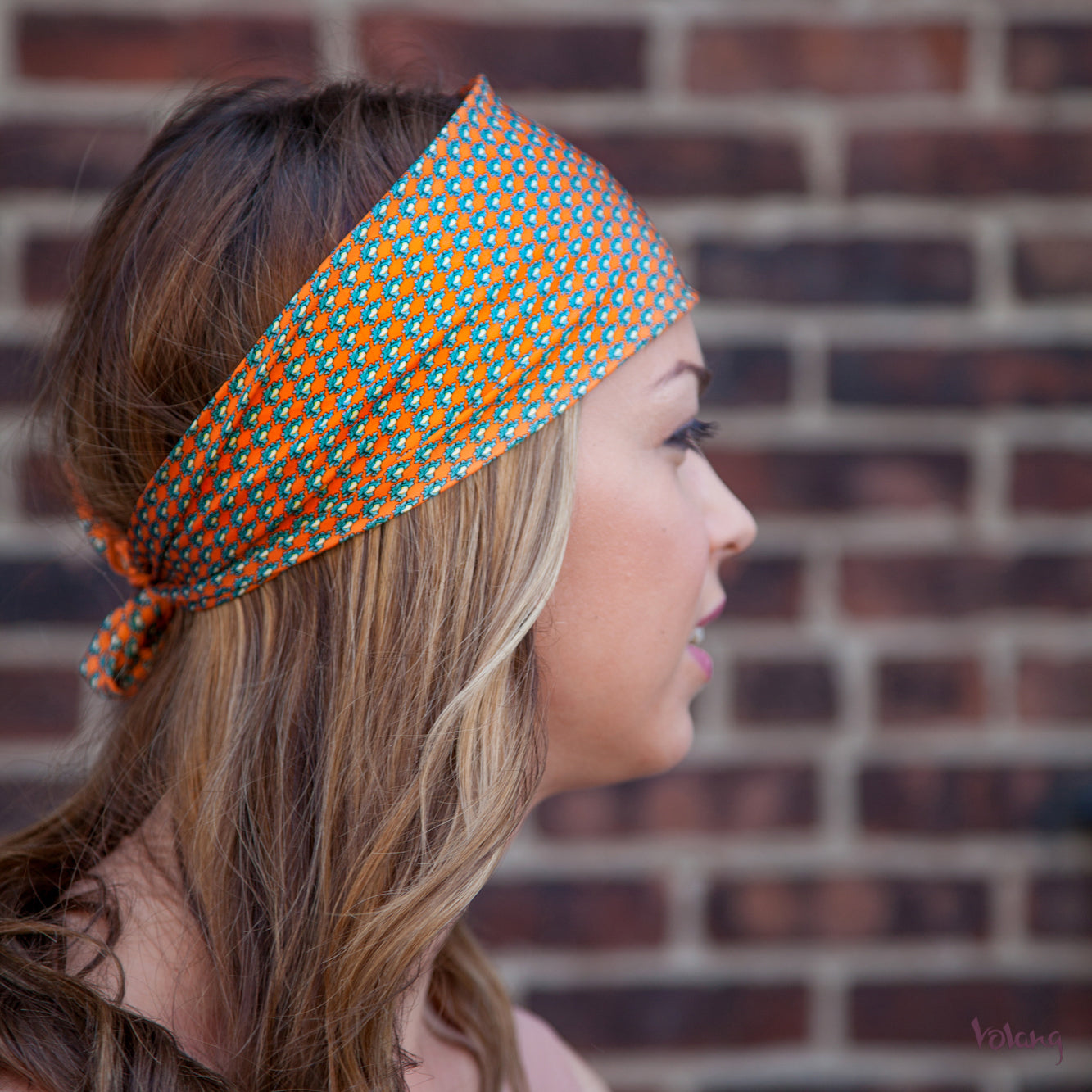 Silk Headband in Orange with Frogs