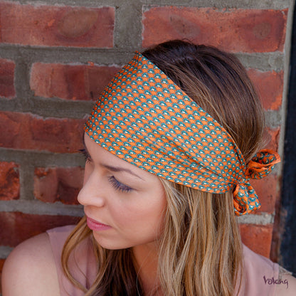 Silk Headband in Orange with Frogs