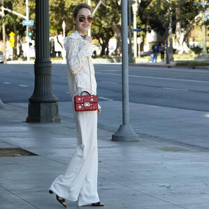 The Hollywood Studded Leather Crossbody Bag Red