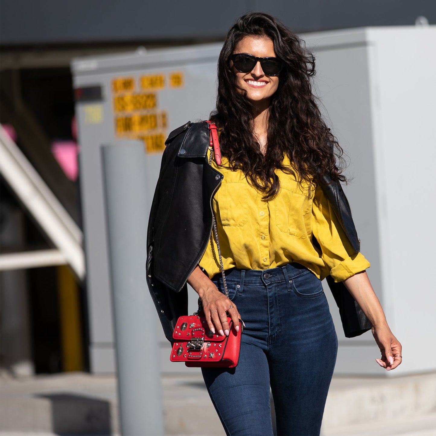 The Hollywood Studded Leather Crossbody Bag Red