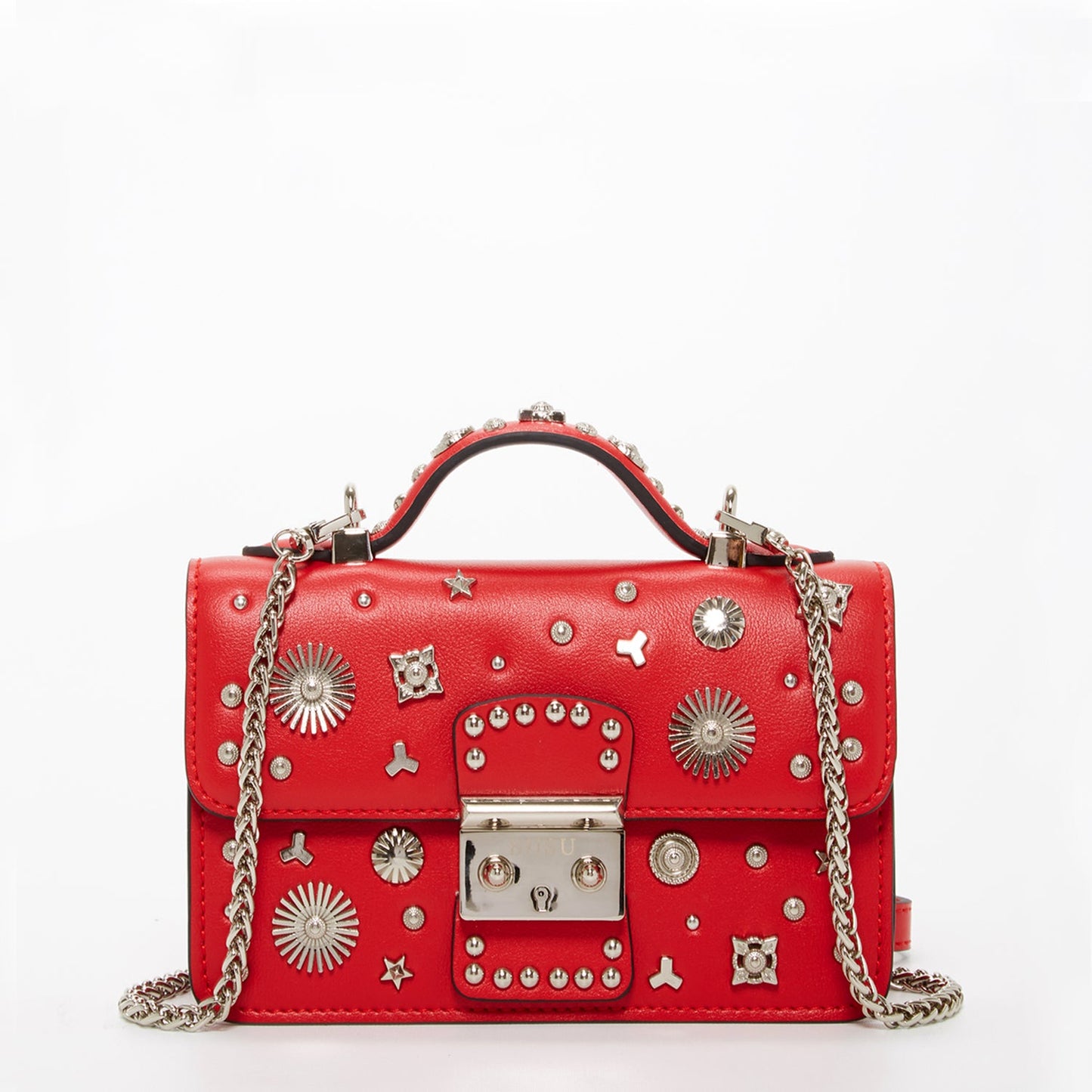 The Hollywood Studded Leather Crossbody Bag Red